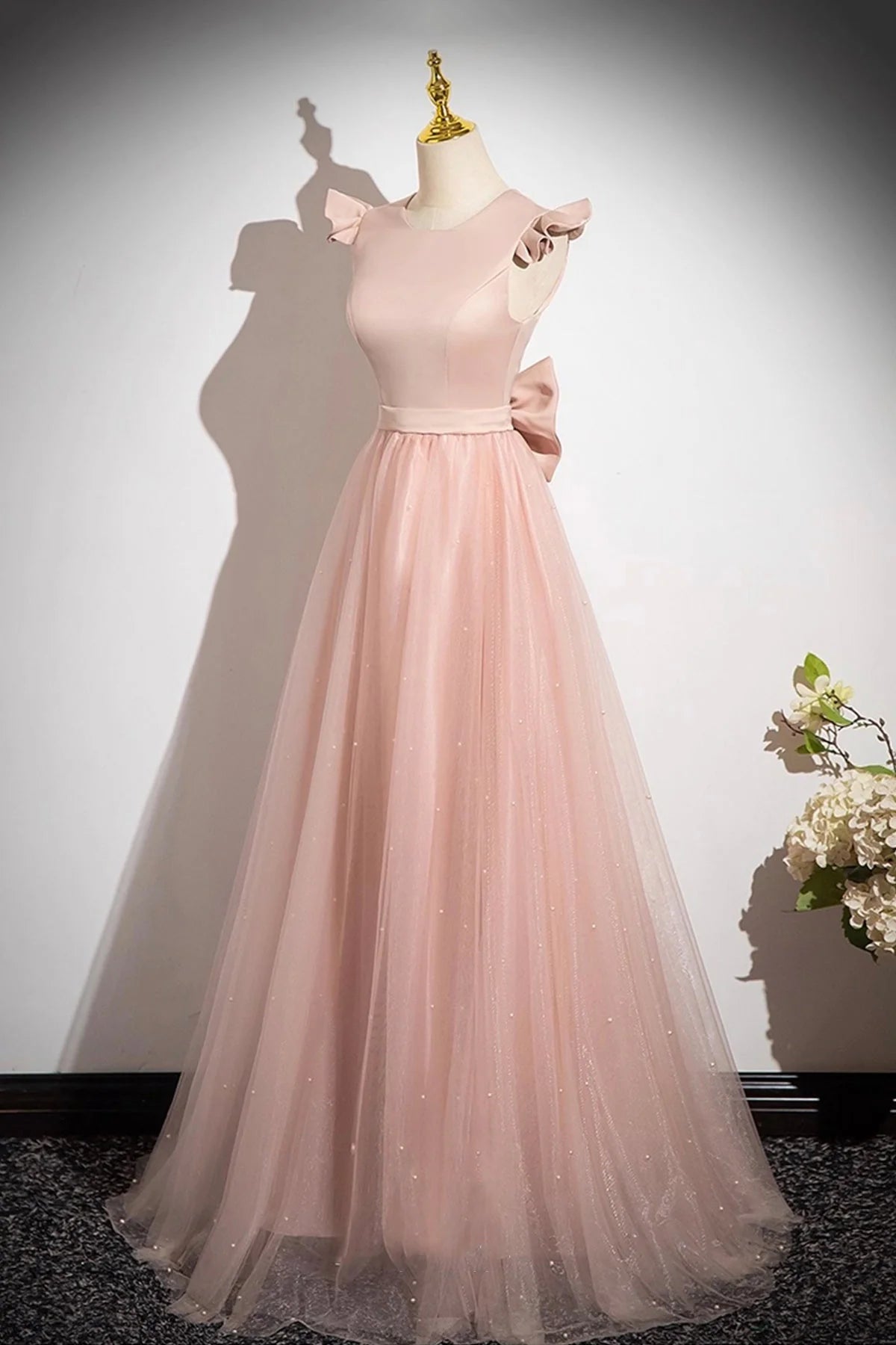 Tulle Long Prom Dress Beautiful Pink Evening Party Dress simple gentle atmospheric and unique desi Brin
