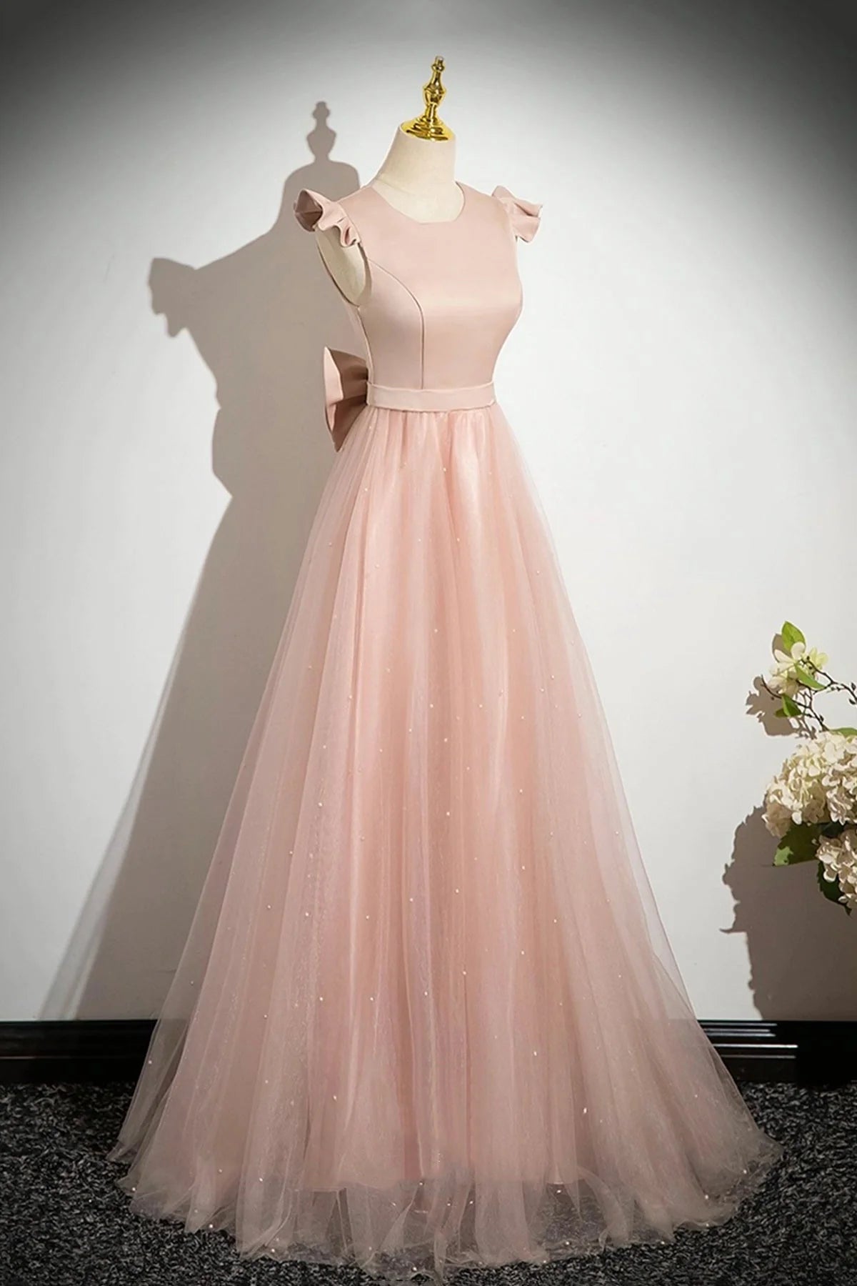 Tulle Long Prom Dress Beautiful Pink Evening Party Dress simple gentle atmospheric and unique desi Brin