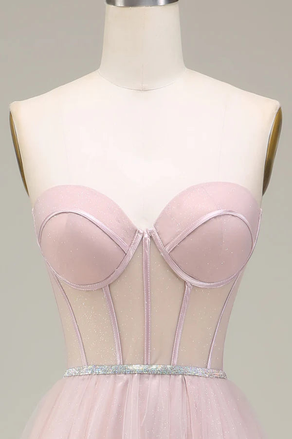Tulle Sweetheart Light Pink Prom Dress with Corset Simple gentle atmospheric and unique desig