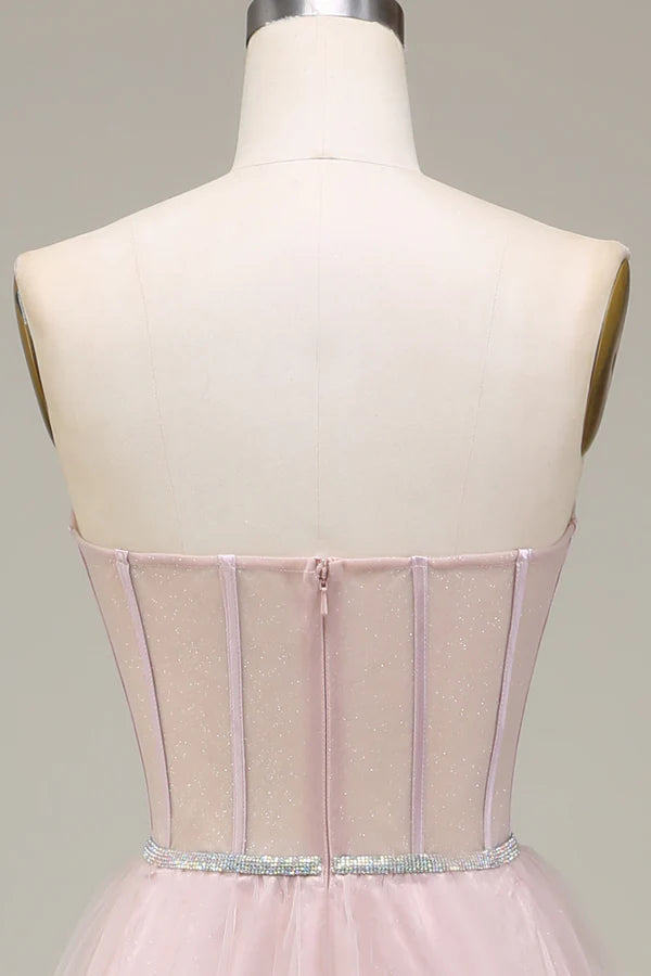 Tulle Sweetheart Light Pink Prom Dress with Corset Simple gentle atmospheric and unique desig