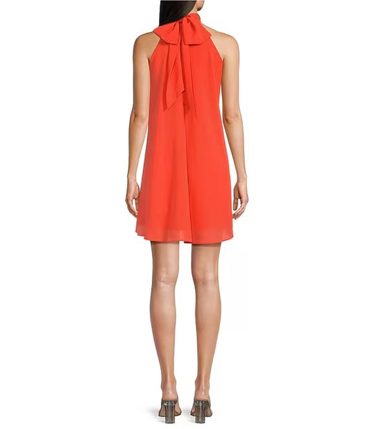 Turtleneck Sleeveless Back Tie Waistless Trapeze Mini Dress simple gentle atmospheric and unique desi Bring summer colors to enhance whiteness