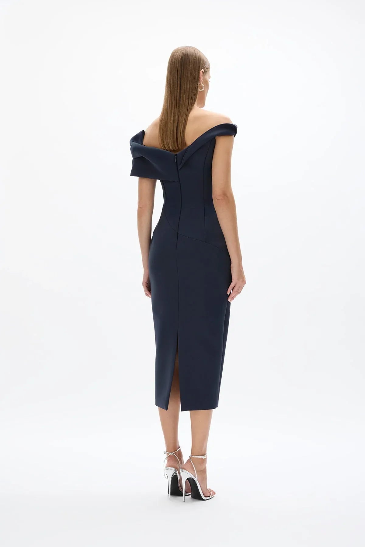 Twisted Sheath Off the Shoulder Sleeveless Zipper Back High Slit Midi Length For Ladies Prom Dress