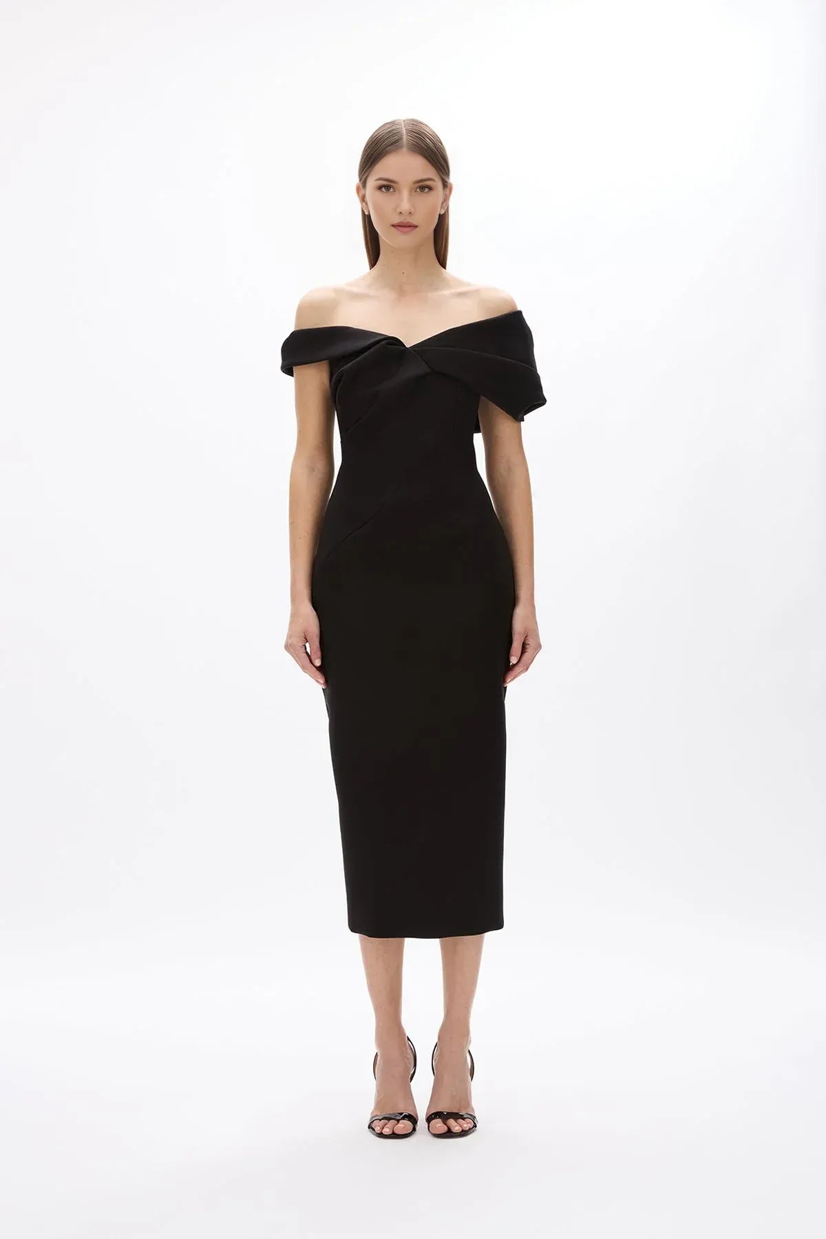 Twisted Sheath Off the Shoulder Sleeveless Zipper Back Midi Length Hot Sale Prom Dress