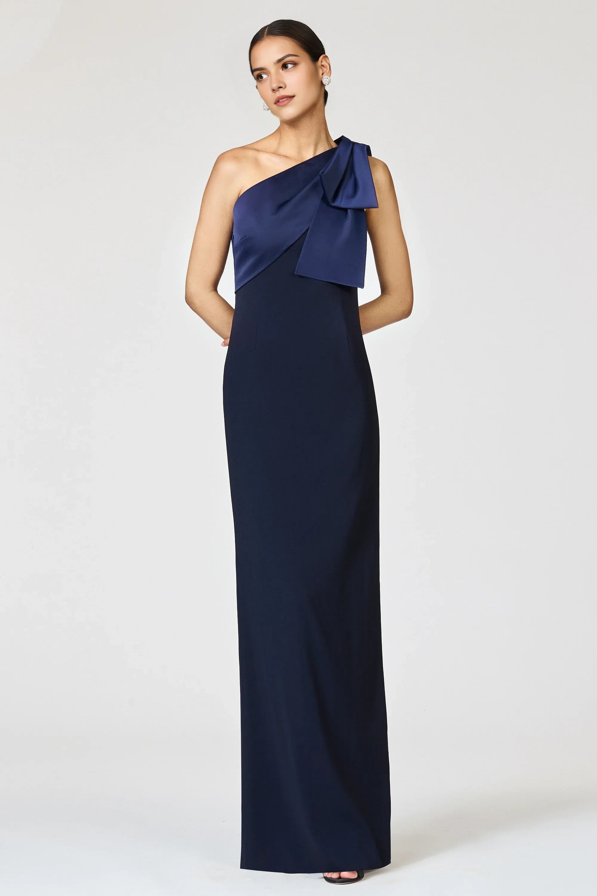 Two Tone Sheath One Shoulder Sleeveless Zipper Back High Slit Floor Length For Ladies Evening Dress