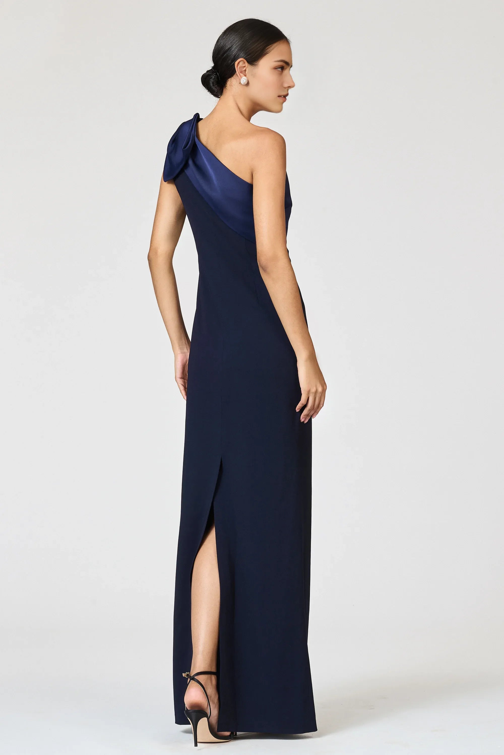 Two Tone Sheath One Shoulder Sleeveless Zipper Back High Slit Floor Length For Ladies Evening Dress