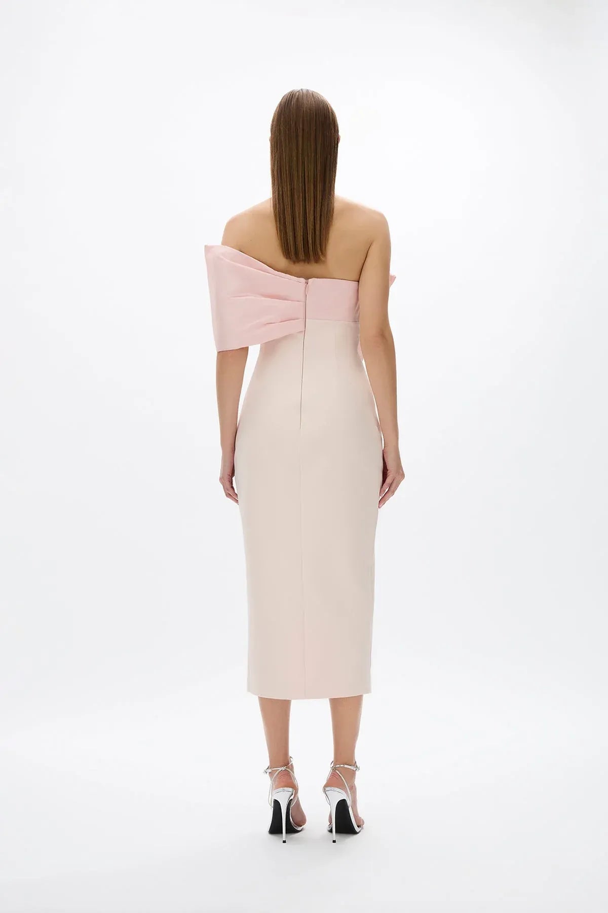 Two Toned Sheath Off the Shoulder Sleeveless Zipper Back High Slit Midi Length For Ladies Prom Dress