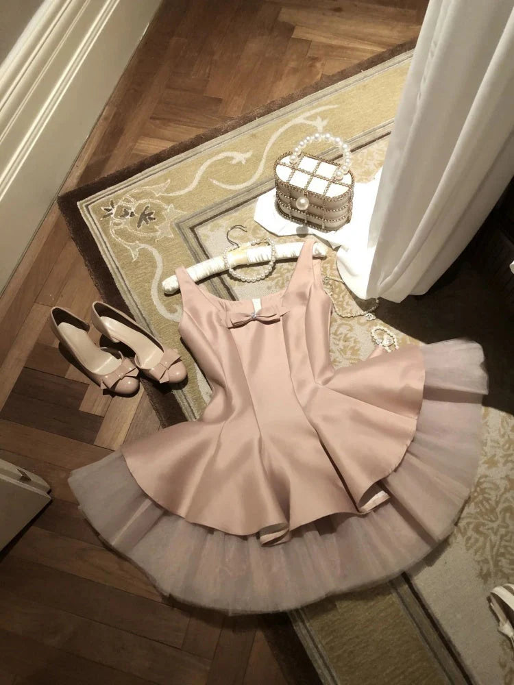Unique A line Scoop Pink Satin Short Mini Formal 8th Grade Homecoming Dresses Middle School Short Cocktail Dress Hoco Outfits simple gentle atmospheric and unique desi Bring summer colors to enhance whiteness