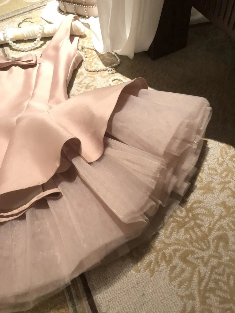Unique A line Scoop Pink Satin Short Mini Formal 8th Grade Homecoming Dresses Middle School Short Cocktail Dress Hoco Outfits simple gentle atmospheric and unique desi Bring summer colors to enhance whiteness