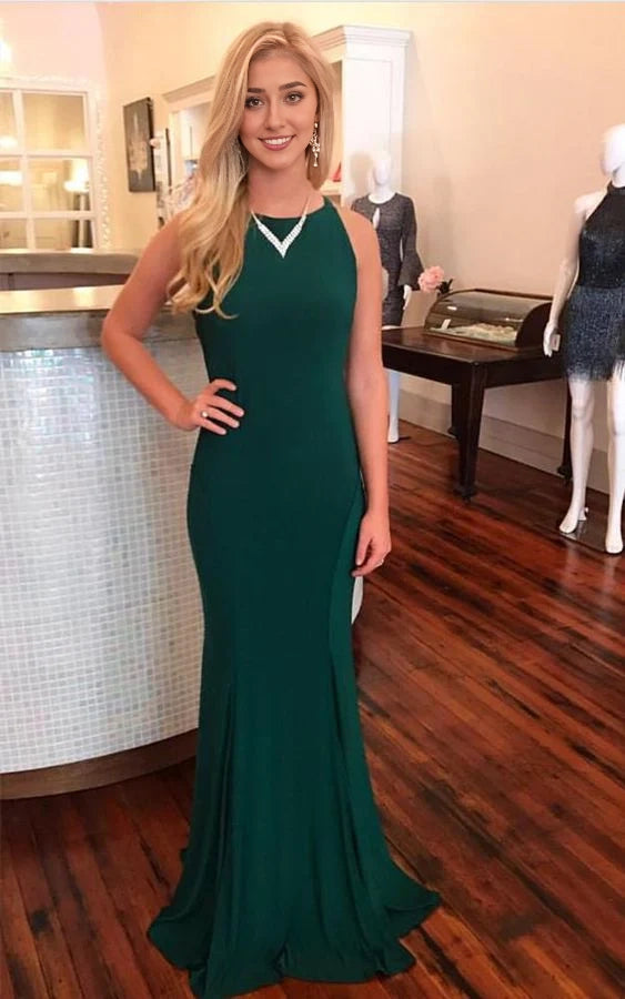 Unique Prom Dresses, Charming Trumpet/Mermaid Hunter 2020 Prom Dresses Backless simple gentle atmospheric and unique desi Bring summer colors to enhance whiteness