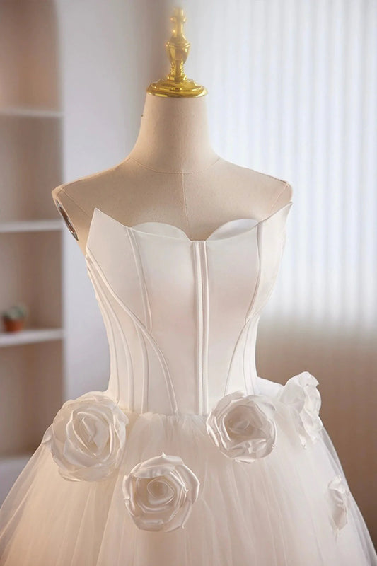 Unique White Strapless Irregular Tulle Short Prom Dress White Party Dress simple gentle atmospheric and unique desi Bring summer colors to enhance white