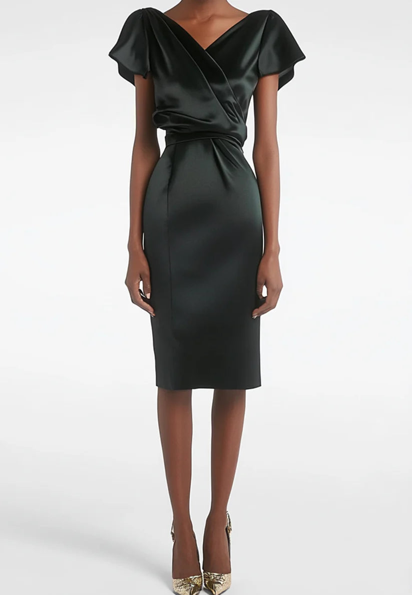 V-Neck Cap Sleeves Wraps Sleek Knee-Length Casual Cocktail Dress simple gentle atmospheric and unique desi Bring summer colors to enhance whiteness