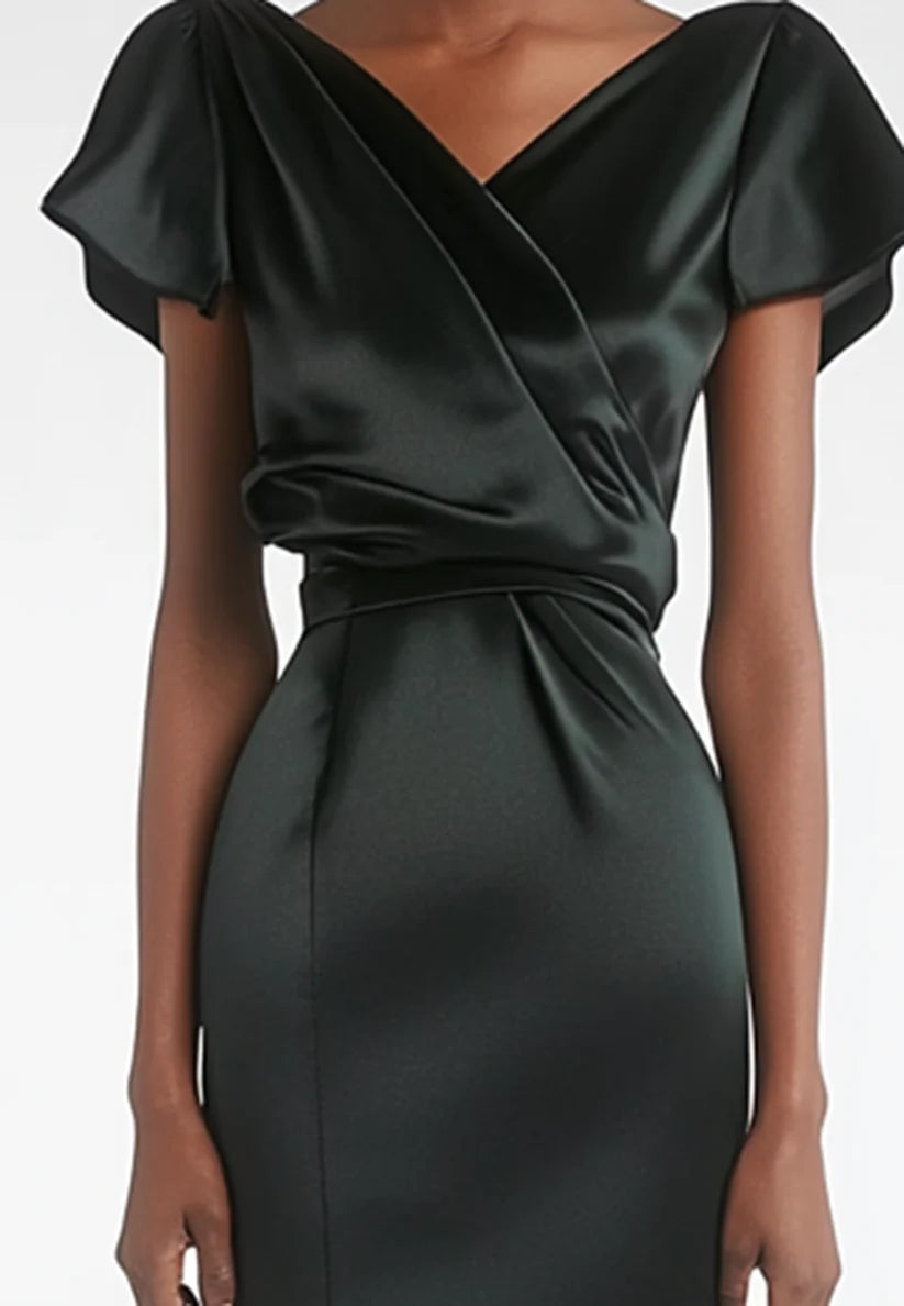 V-Neck Cap Sleeves Wraps Sleek Knee-Length Casual Cocktail Dress simple gentle atmospheric and unique desi Bring summer colors to enhance whiteness