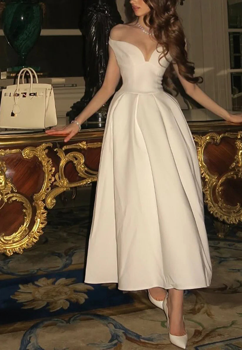 V-Neck Empire Waist Sleek Formal Dress A-Line Party Dress simple gentle atmospheric and unique desi Bring summer colors to enhance whiteness