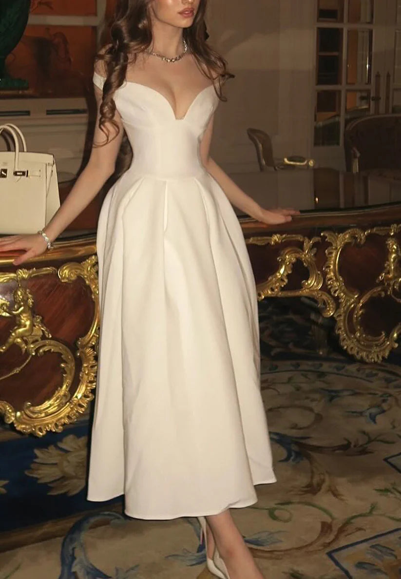 V-Neck Empire Waist Sleek Formal Dress A-Line Party Dress simple gentle atmospheric and unique desi Bring summer colors to enhance whiteness