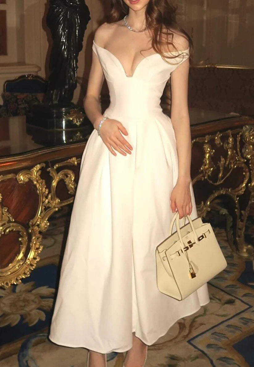 V-Neck Empire Waist Sleek Formal Dress A-Line Party Dress simple gentle atmospheric and unique desi Bring summer colors to enhance whiteness