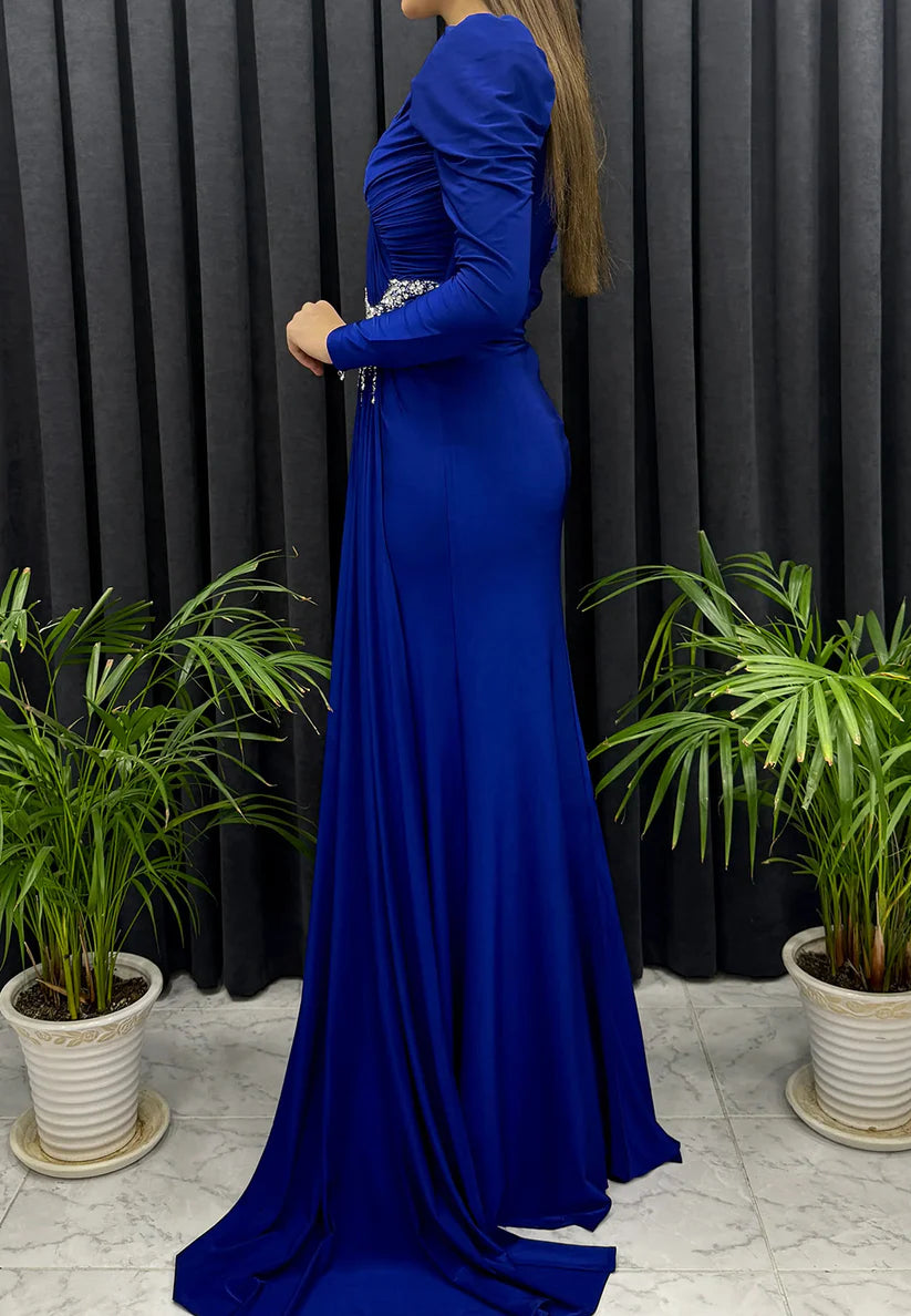 V-Neck Long Sleeves Pleated Beaded Sheath Mother of Bride Dress simple gentle atmospheric and unique desi Bring summer colors to enhance whiteness