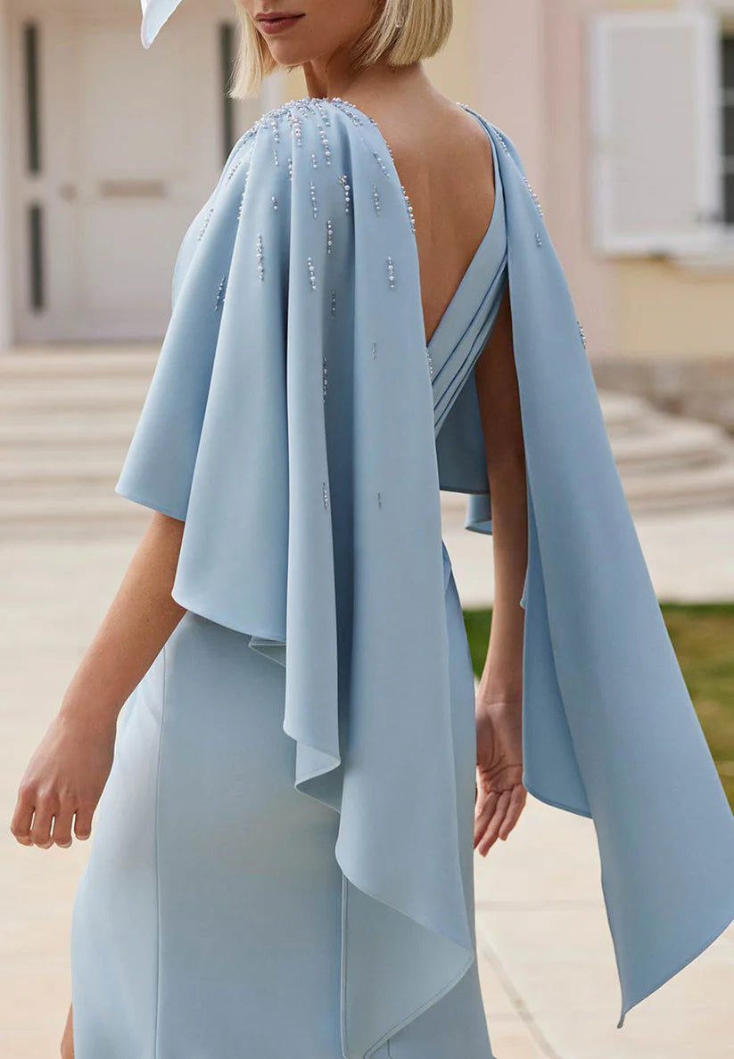 V-Neck Long Sleeves Ruched Sheath Mother of Bride Dress simple gentle atmospheric and unique desi Bring summer colors to enhance whiteness