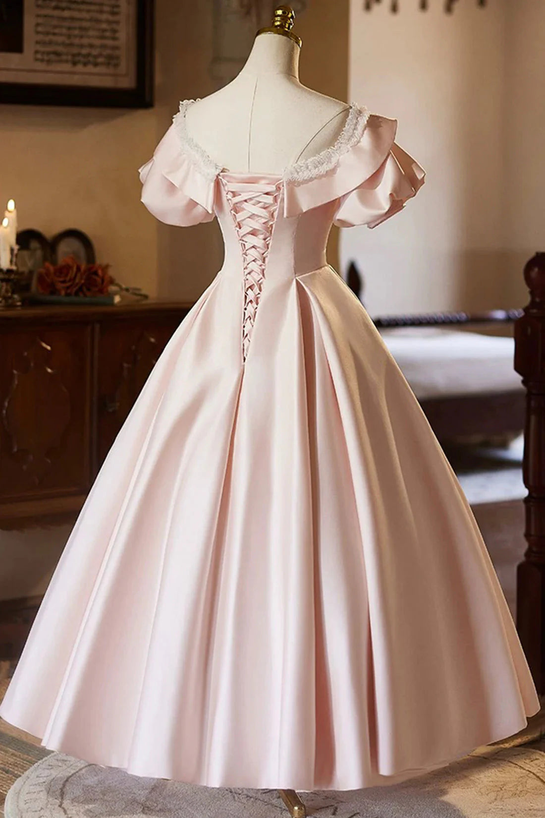 V-Neck Satin A-Line Prom Dress Beautiful Short Sleeve Evening Party Dress simple gentle atmospheric and unique desi Bring summer