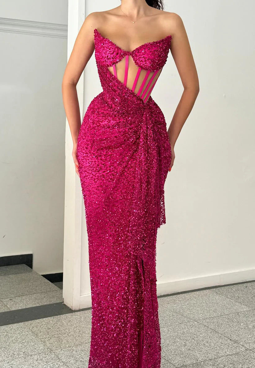 V-Neck Sheer Sleeveless Sequins Ruched Evening Dress Sheath Prom Dress simple gentle atmospheric and unique desi Bring summer colors to enhance whiteness