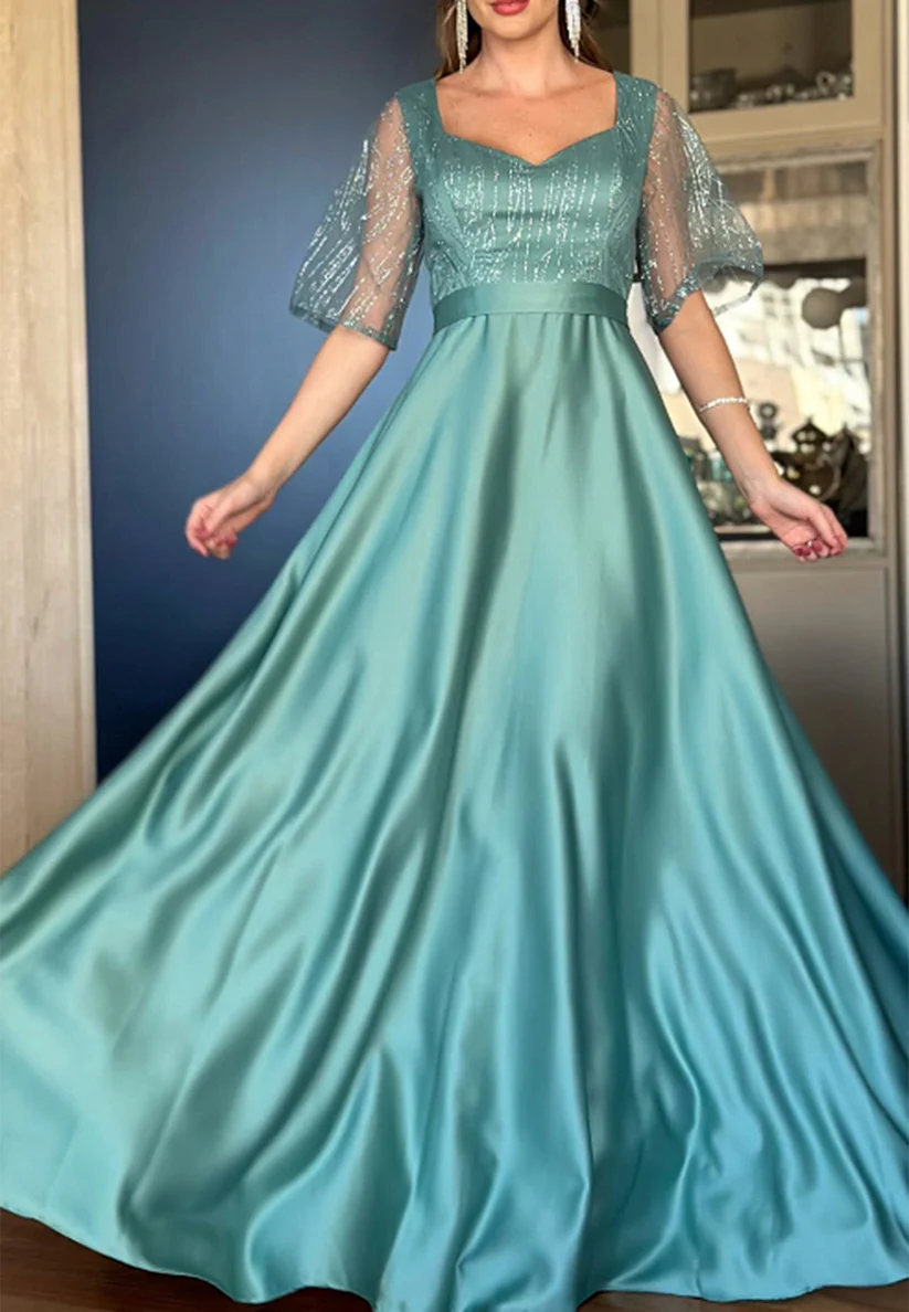 V-Neck Short Sleeves Sleek A-Line Mother of Bride Dress simple gentle atmospheric and unique desi Bring summer colors to enhance whiteness