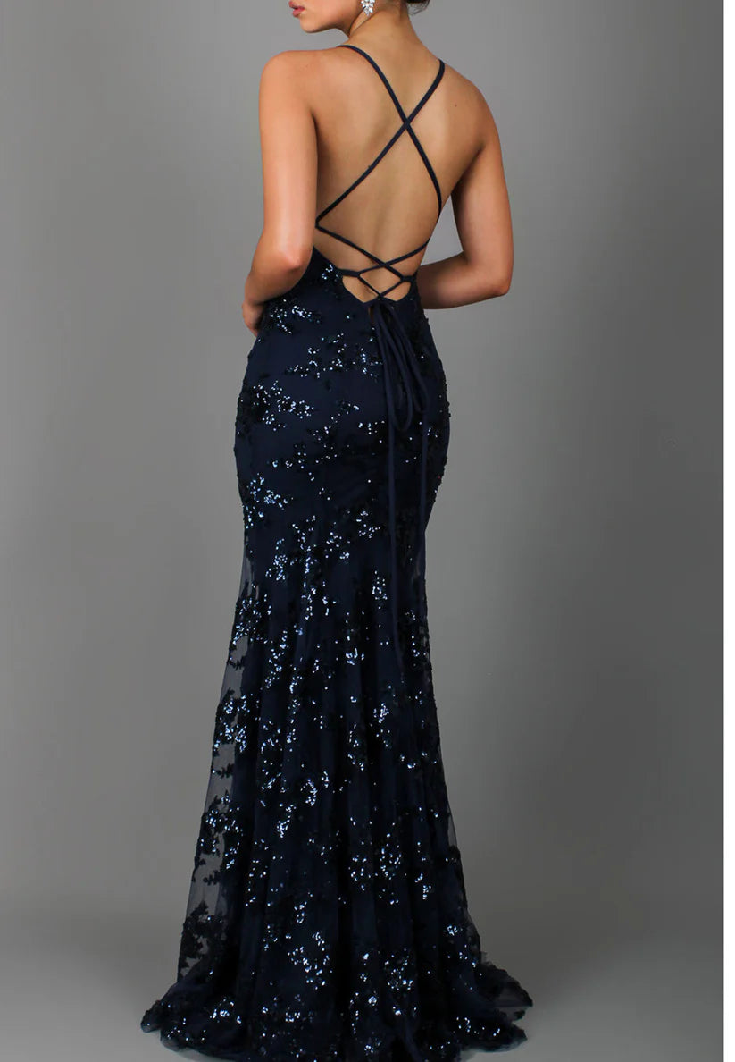 V-Neck Sleeveless Appliques Sparkly Mermaid Prom Dress simple gentle atmospheric and unique desi Bring summer colors to enhance whiteness