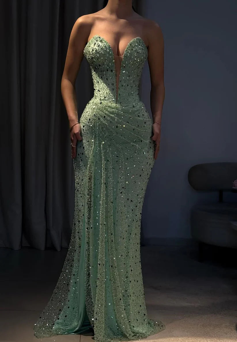 V-Neck Sleeveless Beaded Embroidery Ruched Sheath Prom Dress simple gentle atmospheric and unique desi Bring summer colors to enhance whitenessness