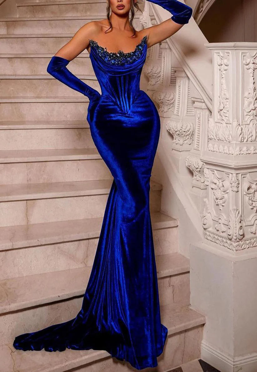 V-Neck Sleeveless Beaed Mermaid Prom Dress simple gentle atmospheric and unique desi Bring summer colors to enhance whiteness