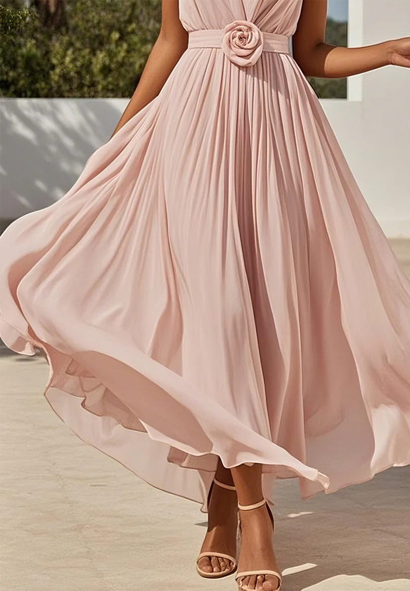 V-Neck Sleeveless Chiffon Pleated A-Line Cocktail Dress simple gentle atmospheric and unique desi Bring summer colors to enhance whiteness ﻿