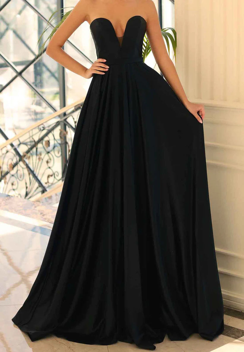 V-Neck Sleeveless Pleated A-Line Prom Dress simple gentle atmospheric and unique desi Bring summer colors to enhance whiteness