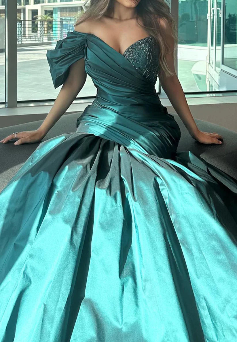 V-Neck Sleeveless Pleated Mermaid Formal Dress simple gentle atmospheric and unique desi Bring summer colors to enhance whiteness