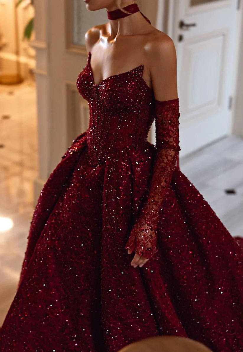 V-Neck Sleeveless Pleated Side Slit Sequins A-Line Sparkly Prom Dress simple gentle atmospheric and unique desi Bring summer colors to enhance whiteness