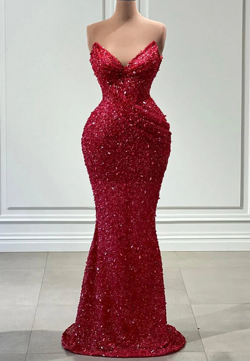 V-Neck Sleeveless Sequins Ruched Sparkly Prom Dress simple gentle atmospheric and unique desi Bring summer colors to enhance whiteness