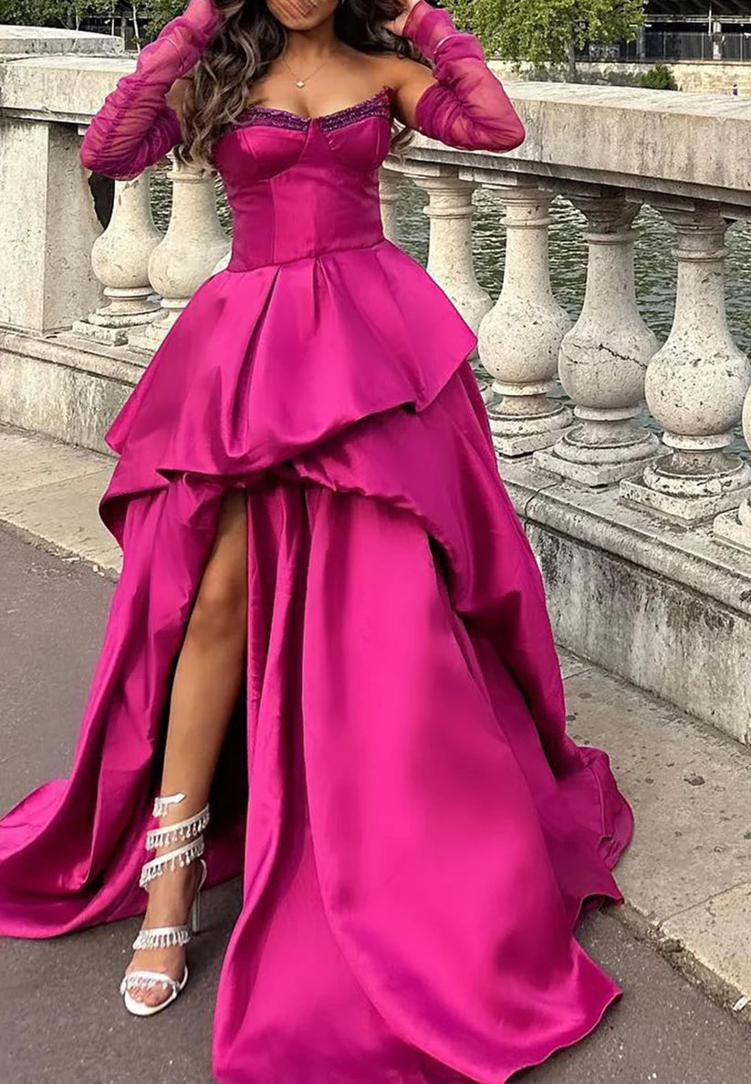 V-Neck Sleeveless Tiered High Low A-Line Prom Dress simple gentle atmospheric and unique desi Bring summer colors to enhance whiteness