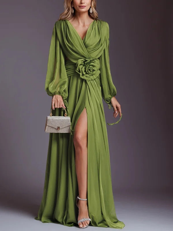 V-Neck Solid Chiffon Maxi Dress simple gentle atmospheric and unique desi Bring summer colors to enhance whiteness