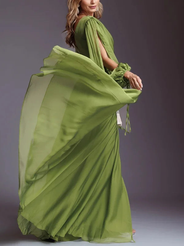 V-Neck Solid Chiffon Maxi Dress simple gentle atmospheric and unique desi Bring summer colors to enhance whiteness