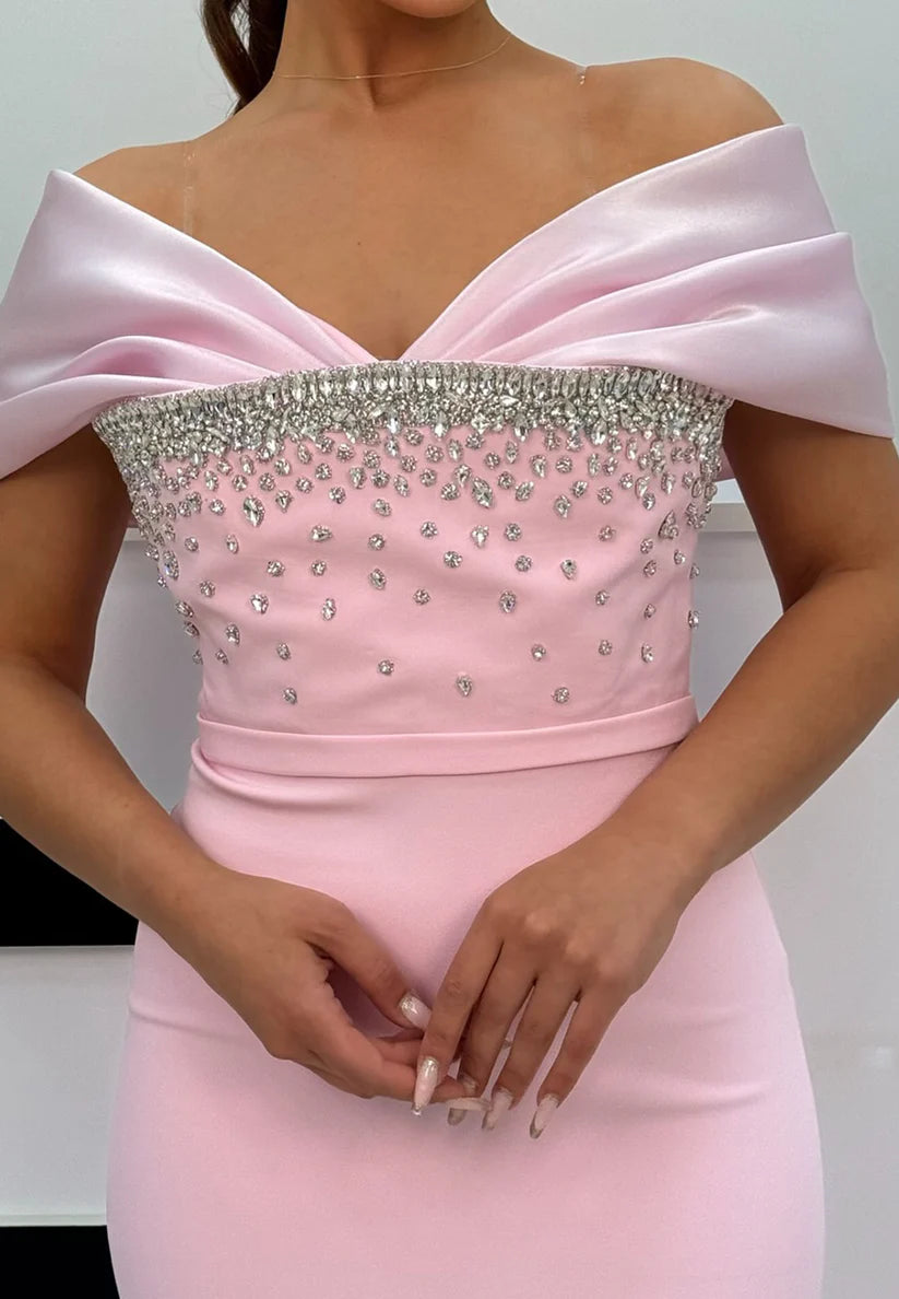 V-Neck Strapless High Slit Sheath Evening Dress simple gentle atmospheric and unique desi Bring summer colors to enhance whiteness