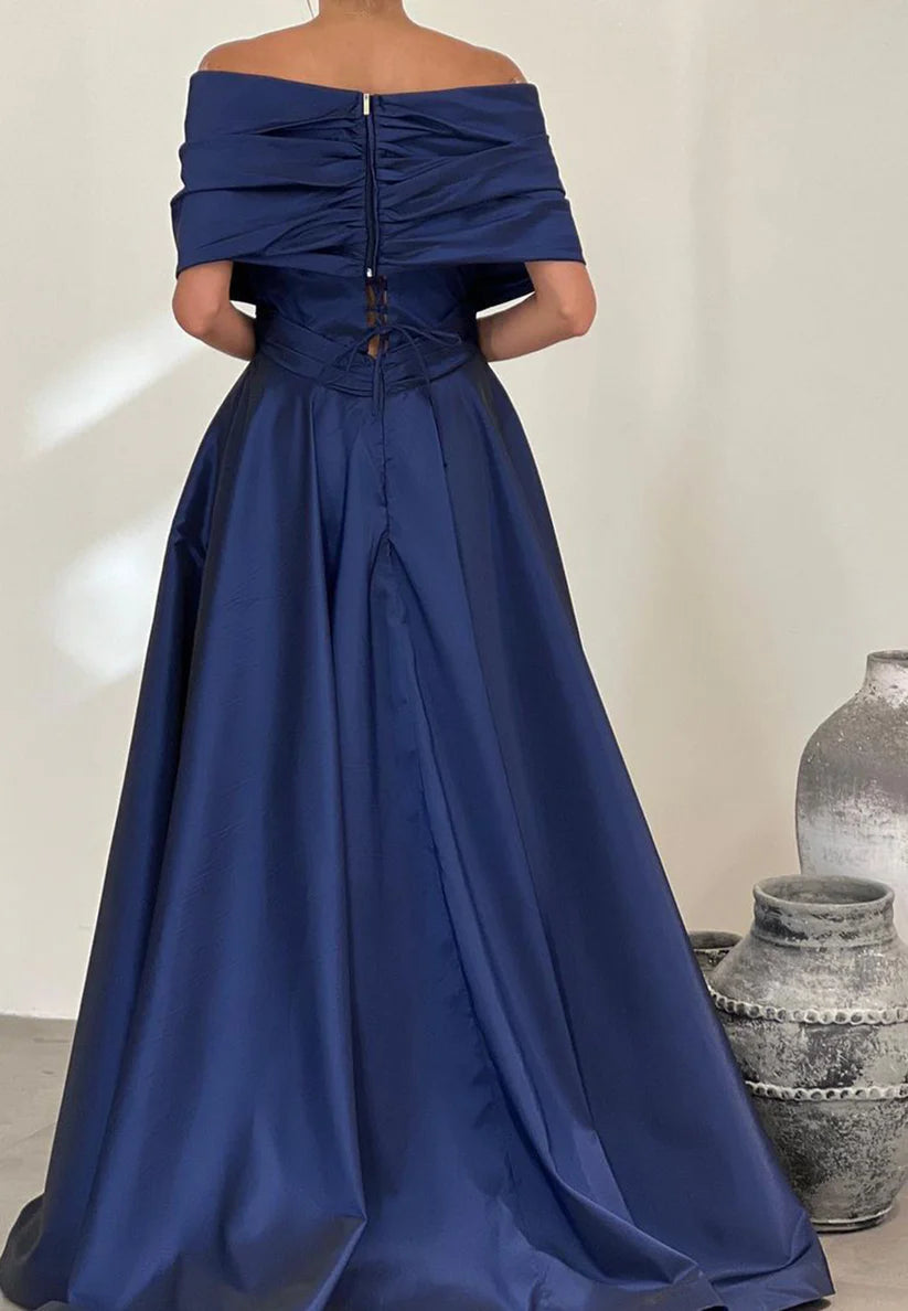 V-Neck Strapless Sleek Pleated Satin A-Line Formal Prom Dress simple gentle atmospheric and unique desi Bring summer colors to enhance whiteness