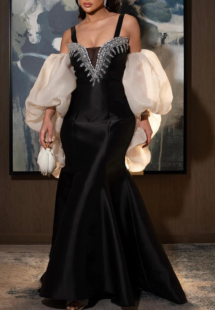 V-Neck Straps Beaded Sleek Mermaid Evening Dress simple gentle atmospheric and unique desi Bring summer colors to enhance whiteness