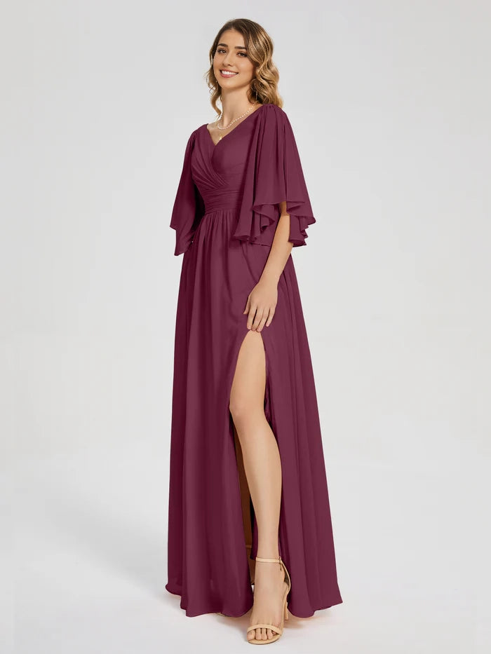 V-neck Half Sleeves Slit Bridesmaid Dress simple gentle atmospheric and unique desi Bring summer colors to enhance whitenessV-neck Half Sleeves Slit Bridesmaid Dress simple gentle atmospheric and unique desi Bring summer colors to enhance whiteness