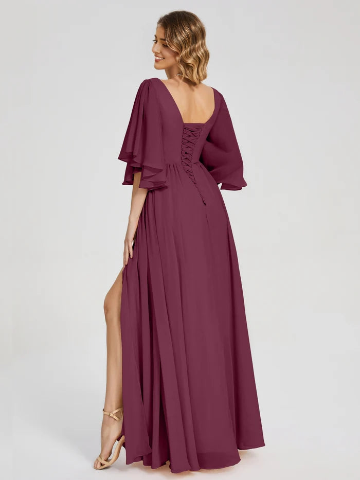 V-neck Half Sleeves Slit Bridesmaid Dress simple gentle atmospheric and unique desi Bring summer colors to enhance whitenessV-neck Half Sleeves Slit Bridesmaid Dress simple gentle atmospheric and unique desi Bring summer colors to enhance whiteness