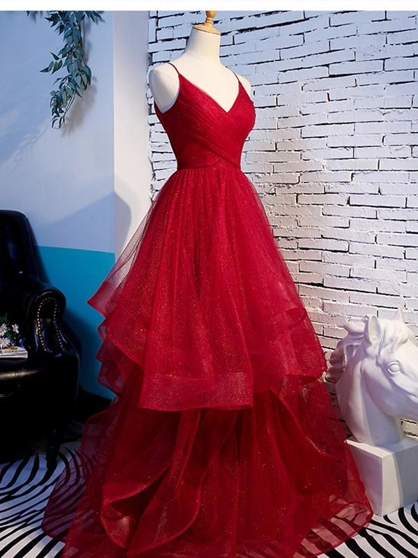 V Neck Red Prom Dresses Princess Formal Evening Dress simple gentle atmospheric and unique desi Bring summer colors to enhance whiteness