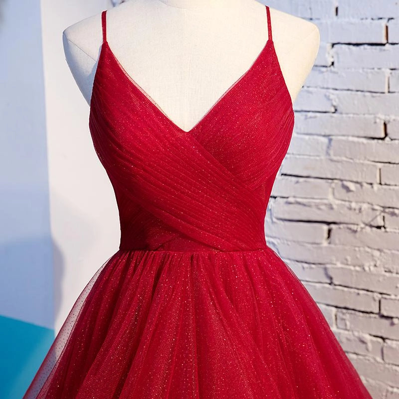 V Neck Red Prom Dresses Princess Formal Evening Dress simple gentle atmospheric and unique desi Bring summer colors to enhance whiteness