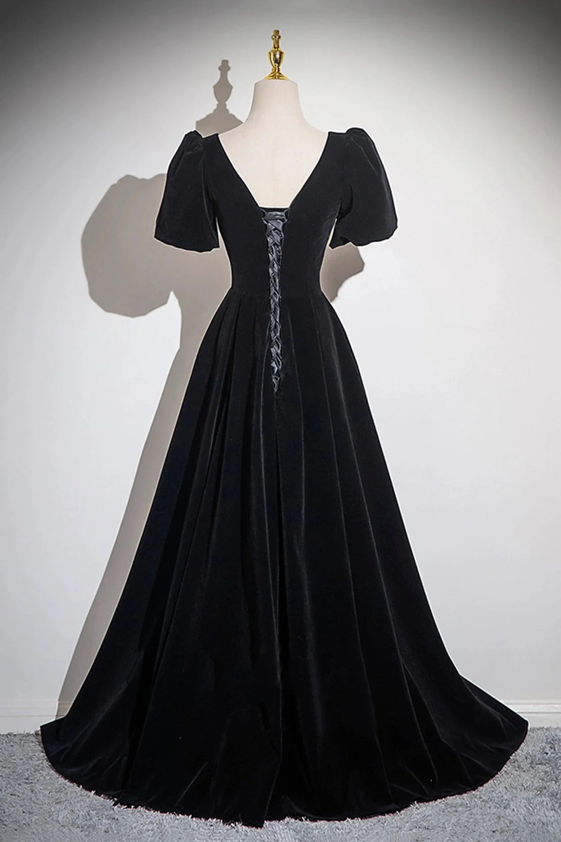 Velvet Floor Length Prom Dress  A-Line Short Sleeve Evening Party Dress simple gentle atmospheric and unique desi Bring