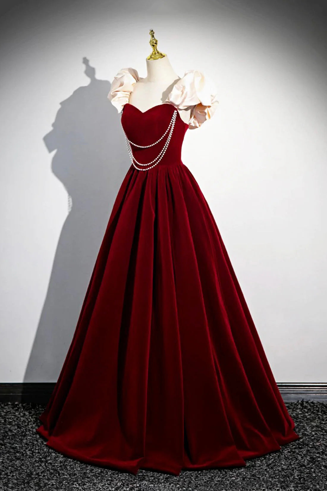 Velvet Floor Length Prom Dress Burgundy Off the Shoulder Evening Party Dress simple gentle atmospheric and unique desi Bring summer