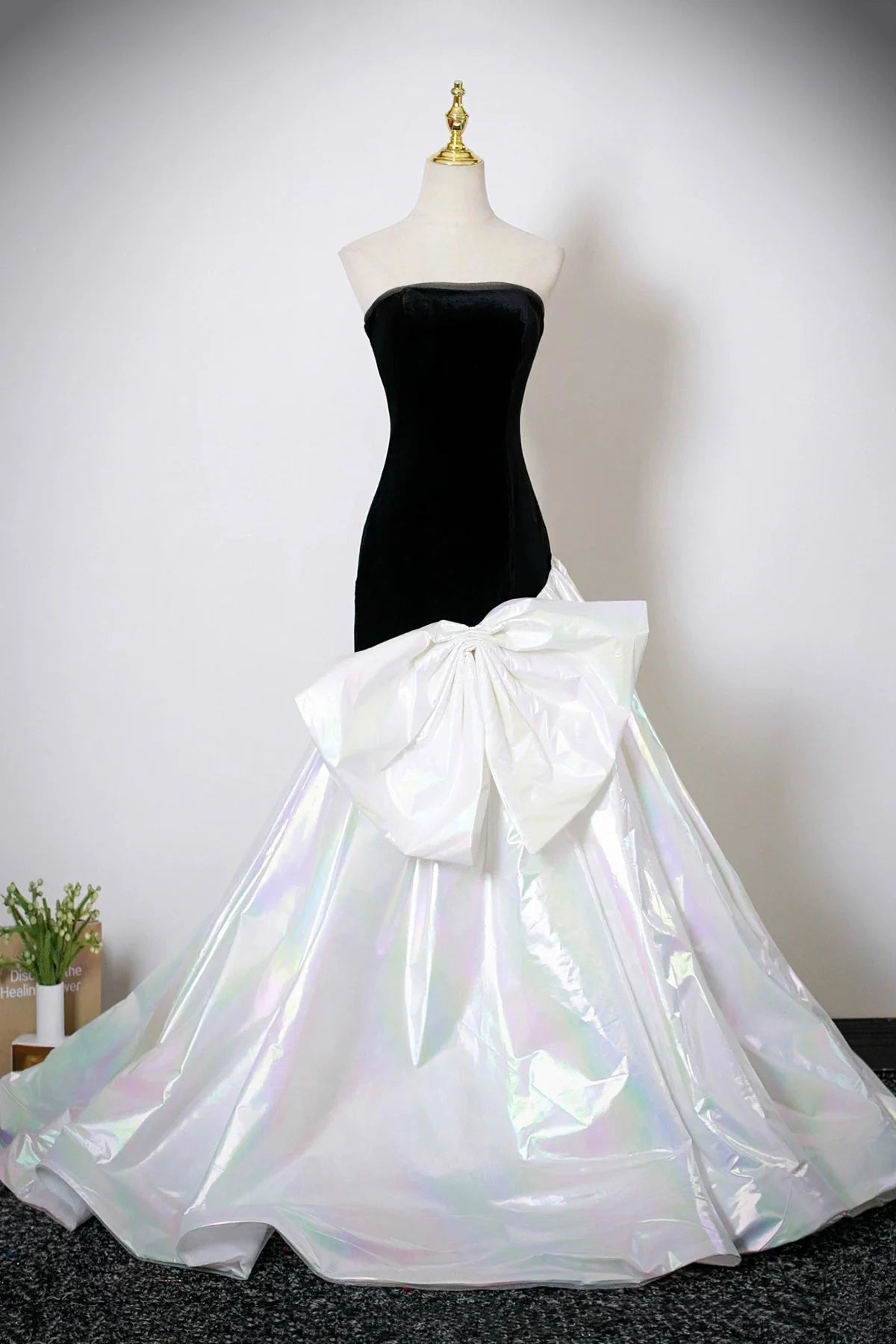 Velvet and White Colorful Satin Long Mermaid Strapless Prom Dress simple gentle atmospheric and unique desi Brin
