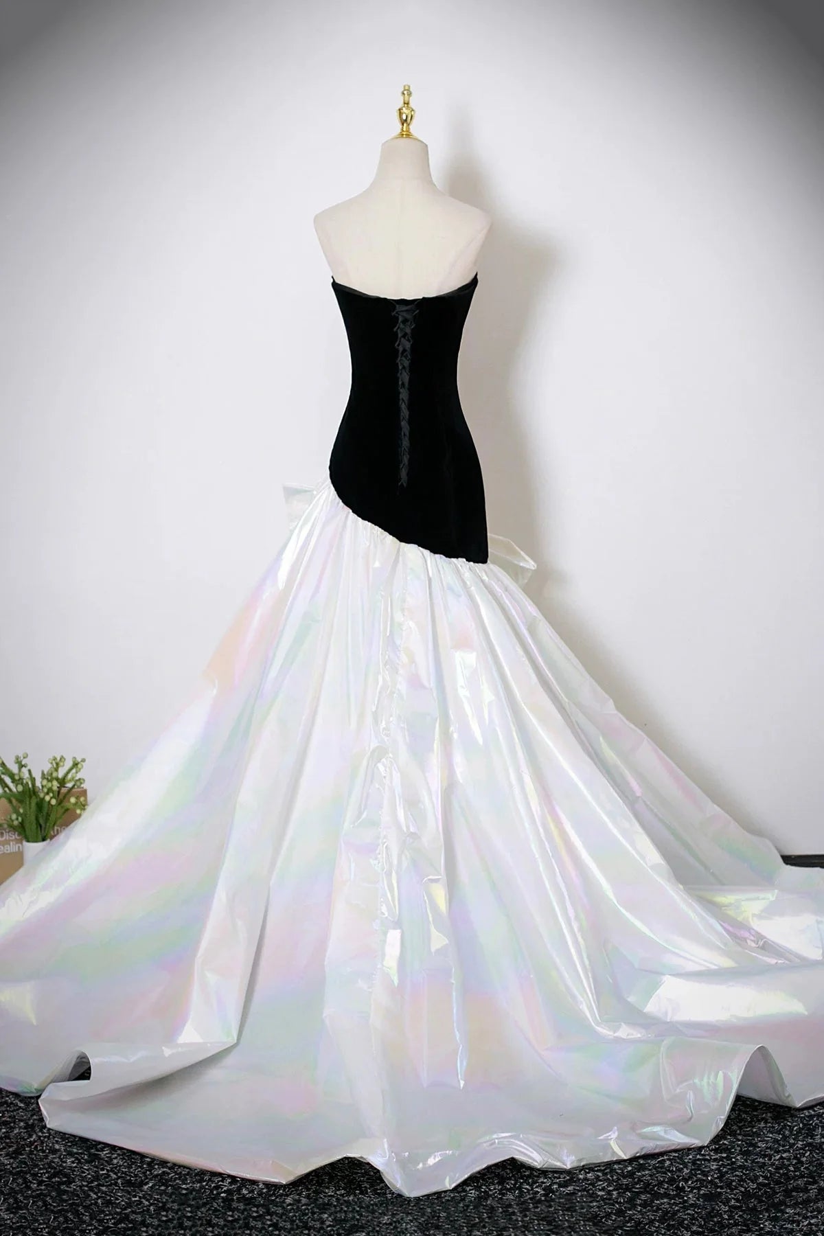 Velvet and White Colorful Satin Long Mermaid Strapless Prom Dress simple gentle atmospheric and unique desi Brin