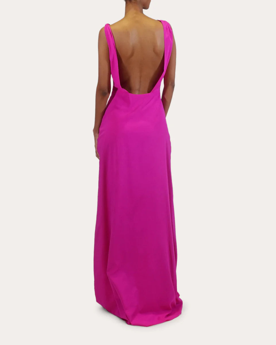 Vibrant A-Line Cowl Neck Sleeveless Open Back Floor Length For Ladies Prom Dress