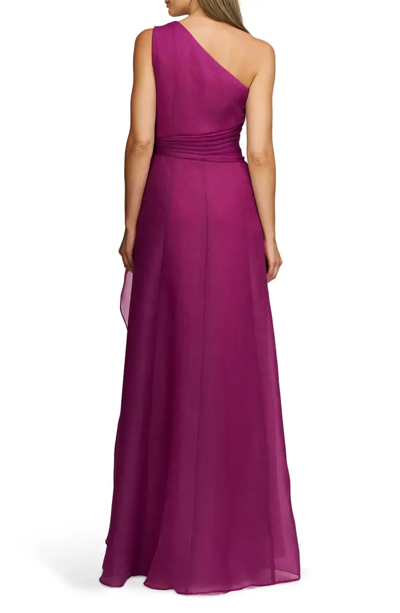Vibrant A Line One Shoulder Sleeveless Ruched Back Maxi Hot Sale Evening Dress