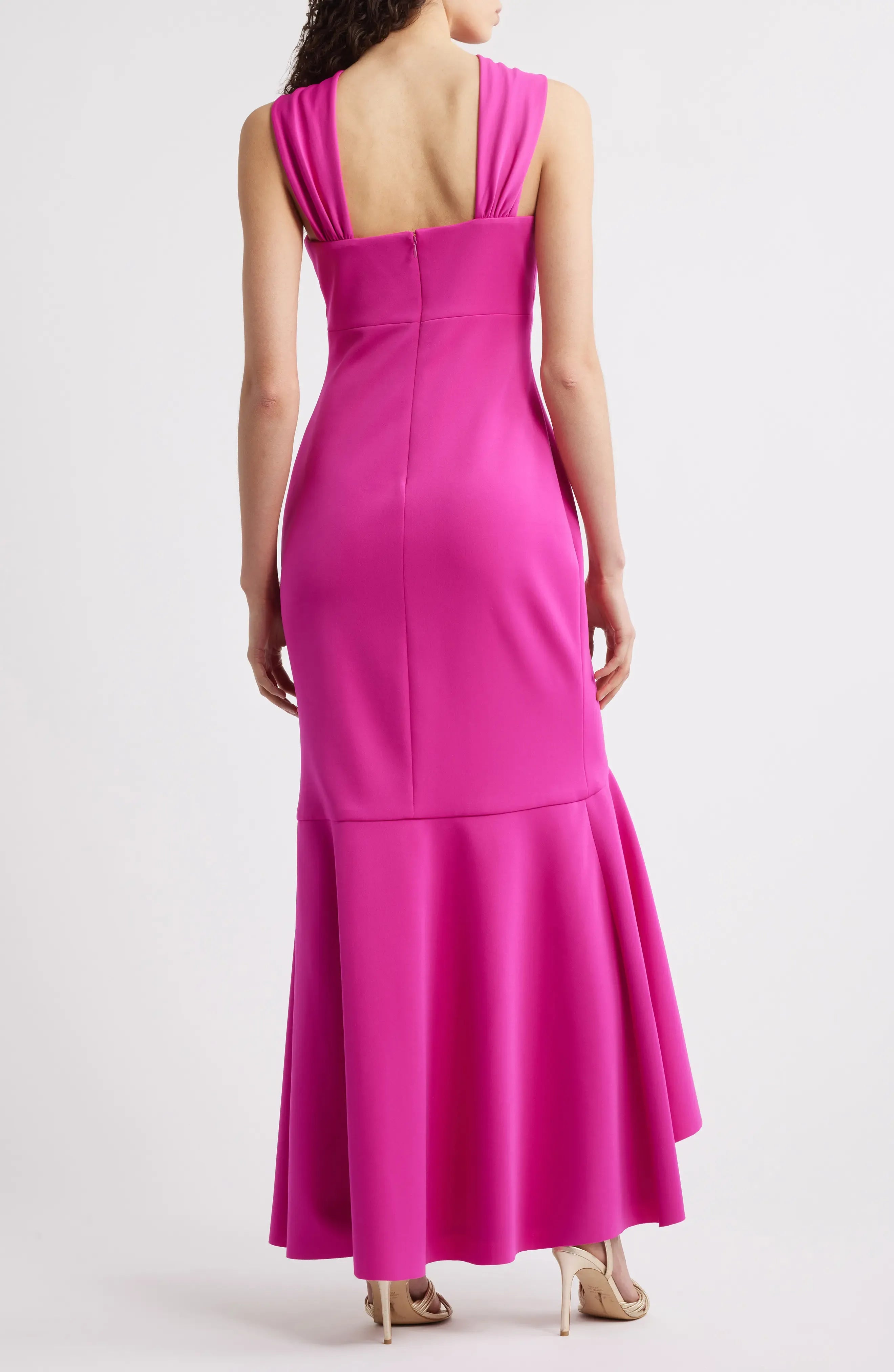 Vibrant Mermaid Cross Halter Sleeveless Open Back High Low Evening Dress