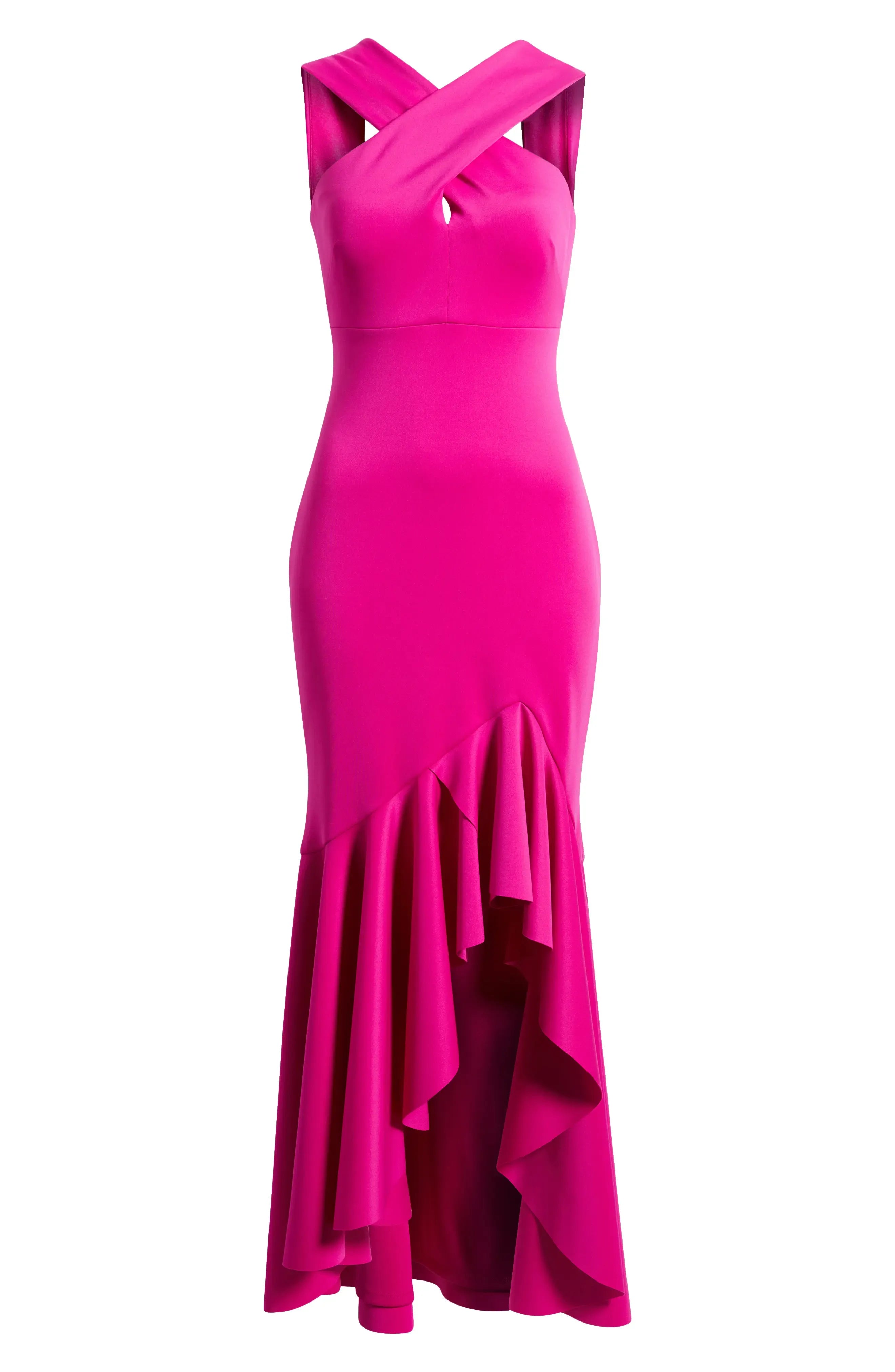 Vibrant Mermaid Cross Halter Sleeveless Open Back High Low Evening Dress